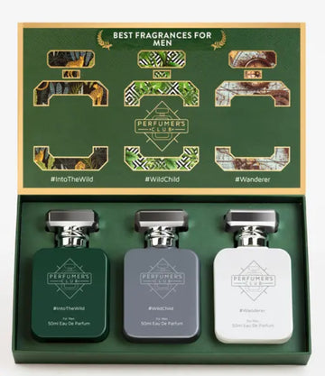 PERFUMERS CLUB "Best Fragrance for Men Gift Set of 3(Into The Wild + Wild Child + Wanderer) Upto 24 hrs lasting Eau de Parfum - 150 ml (For Men)