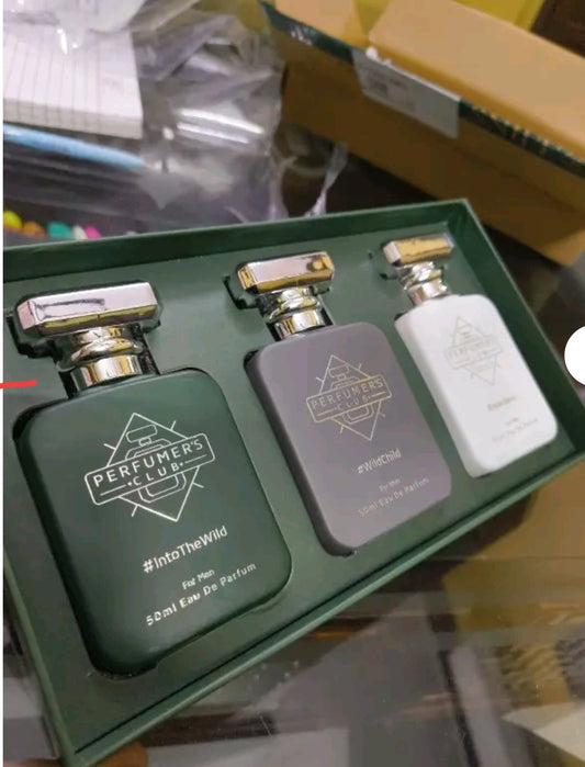 PERFUMERS CLUB "Best Fragrance for Men Gift Set of 3(Into The Wild + Wild Child + Wanderer) Upto 24 hrs lasting Eau de Parfum - 150 ml (For Men)